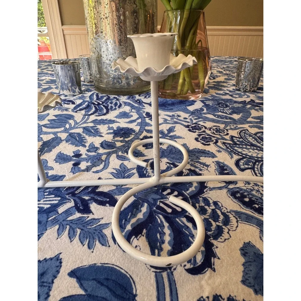 Vintage White Wrought Iron 5 Cup Scalloped Candle Holder Centerpiece Shabby Chic